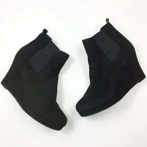 Dolcetta Black Faux Suede Wedge Booties
